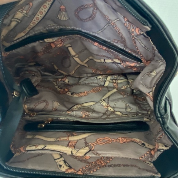 Faux Leather Backpack Black Gold Tone Hardware Great Quality Bag and Size - Picture 11 of 12